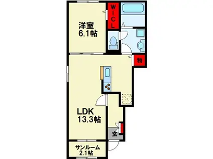 フルール レジデンスI(1LDK/1階)の間取り写真
