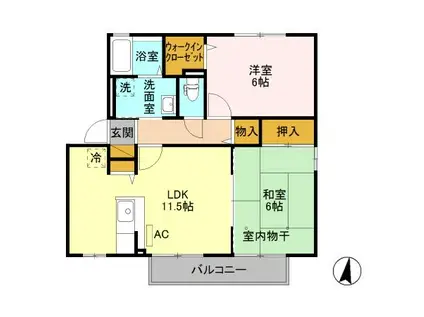 ヴェル・ソール B(2LDK/1階)の間取り写真