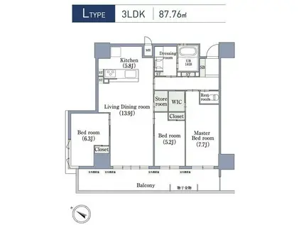 ラクレイス香椎照葉(3LDK/4階)の間取り写真