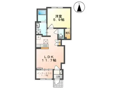 寒河江市内の袋アパート(1LDK/1階)の間取り写真