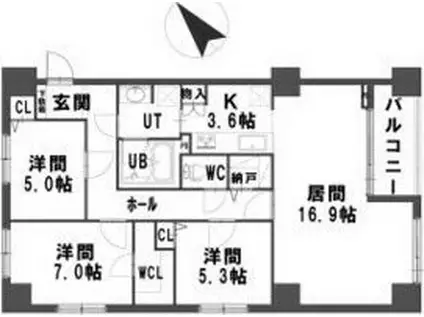 ダイアパレス東札幌II(3LDK/9階)の間取り写真