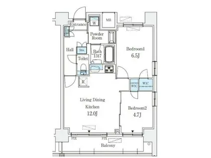 京町堀ビューアパートメント(2LDK/12階)の間取り写真