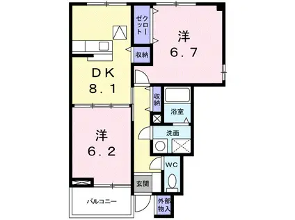 イリーデ上田B(2DK/1階)の間取り写真