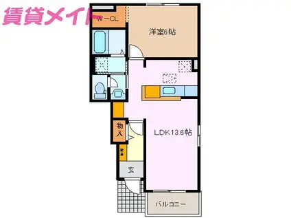 パディーフィールドA(1LDK/1階)の間取り写真