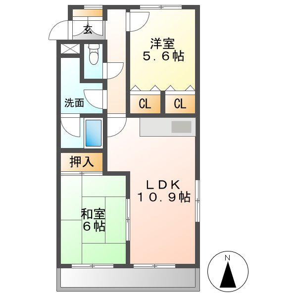 クレセントマンション(2LDK/4階)の間取り写真