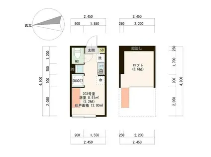 ハーモニーテラスときわ(ワンルーム/2階)の間取り写真
