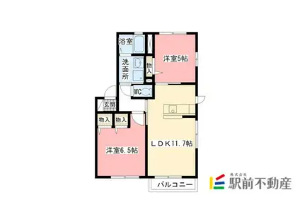 サンヒルズ下田B棟(2LDK/1階)の間取り写真