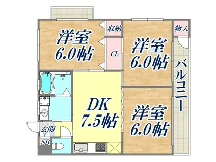 プチロワールB棟(3DK/3階)の間取り写真