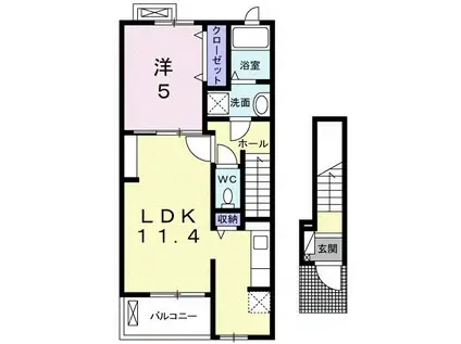 エクセレント(1LDK/2階)の間取り写真
