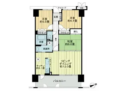 サーパス武町(3LDK/6階)の間取り写真