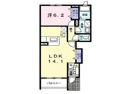 ミルボヌール(1LDK/1階)の間取り写真