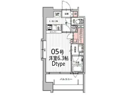 GATE COURT OSAKAFUKUSHIMA(1K/5階)の間取り写真
