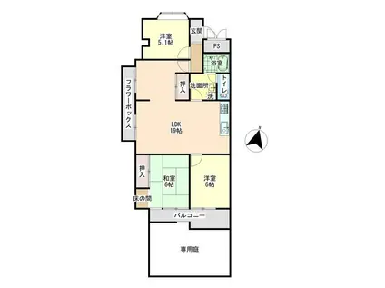 明石ハウス参号棟(3LDK/1階)の間取り写真