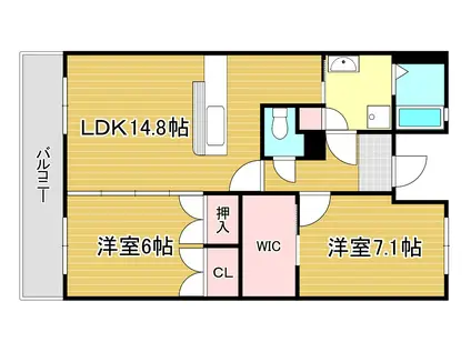 ルワージュ八幡駅前3(2LDK/13階)の間取り写真