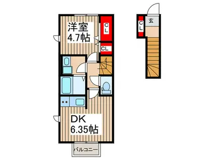ハイムパイン2(1DK/2階)の間取り写真