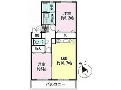 ヴィラコンテッサ原II(2LDK/4階)の間取り写真