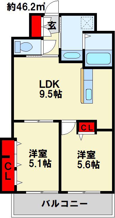ギャラン井堀(2LDK/9階)の間取り写真
