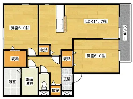 フローラ長束(2LDK/2階)の間取り写真