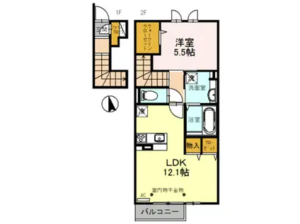 セレナーデ中川原新町(1LDK/2階)の間取り写真