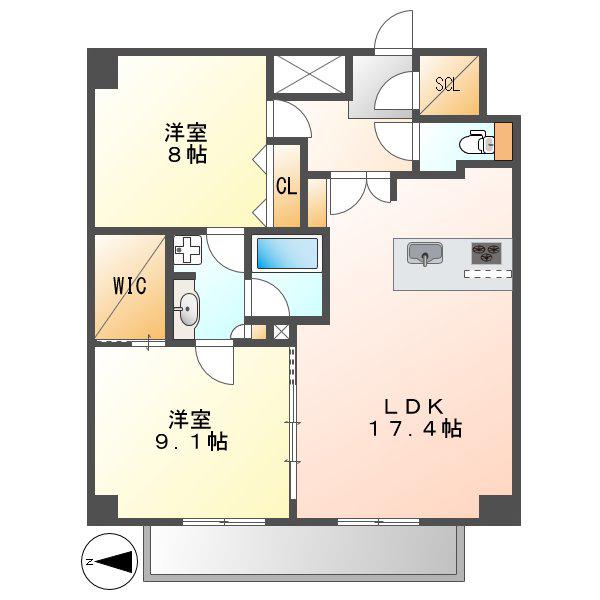 グラヴィス鶴舞(2LDK/9階)の間取り写真