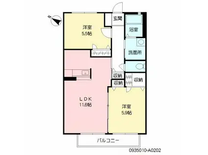 クレインフィールド(2LDK/2階)の間取り写真