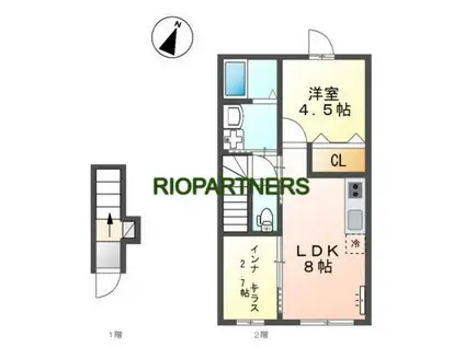 パレス北野(1LDK/2階)の間取り写真
