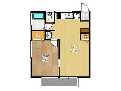 パーシモン市金(1LDK/2階)の間取り写真