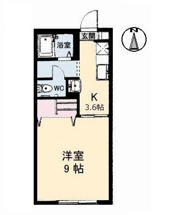 クレッシェンド(1K/1階)の間取り写真