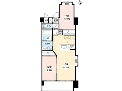 ウィングス西本町(2LDK/12階)の間取り写真