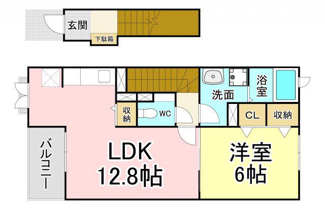 カーサ 中畑(1LDK/2階)の間取り写真