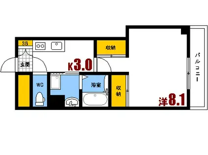 ヴィラ オアシス(1K/7階)の間取り写真