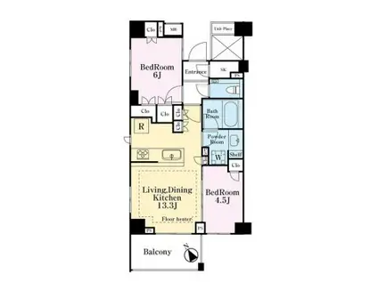 ウェリス四ツ谷(2LDK/1階)の間取り写真