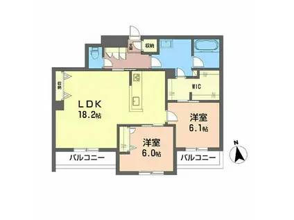 ベレオ安宅(2LDK/2階)の間取り写真