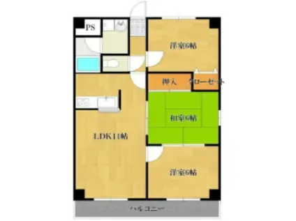 ペルソナ西町(3LDK/4階)の間取り写真