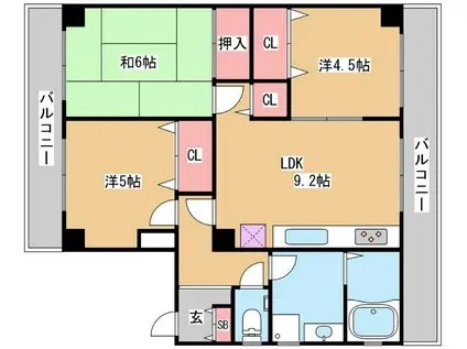 KARIN板宿(3LDK/3階)の間取り写真