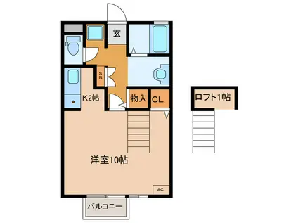 ハッピーホームズ(1K/2階)の間取り写真