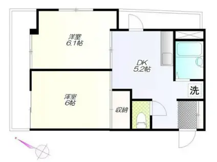 コンフォートイチハラ(2DK/4階)の間取り写真