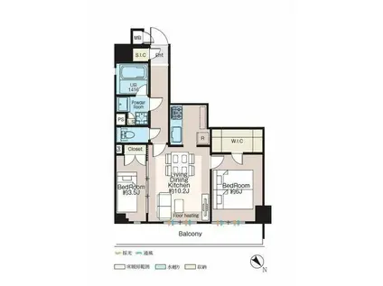 クレアテイフ三軒茶屋(2LDK/5階)の間取り写真