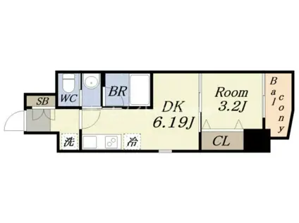 弁天町プライマリーワン(1DK/11階)の間取り写真