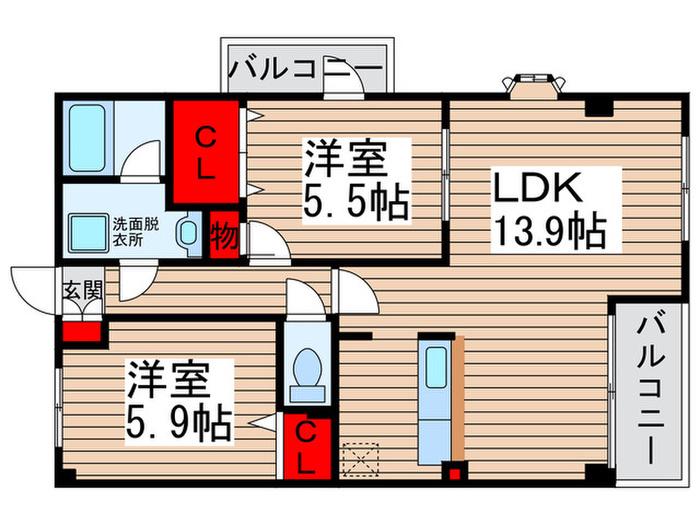 ヌーベルバーグ常盤平(2LDK/4階)の間取り写真