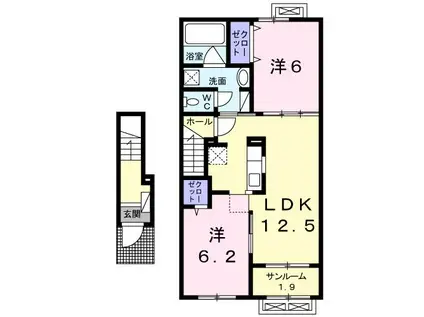 シャンティIIA(2LDK/2階)の間取り写真