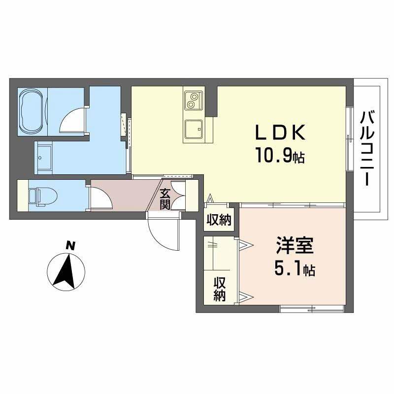 シャーメゾン リヴィエール小津(1LDK/2階)の間取り写真