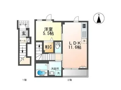 カーサ・ジラソーレ(1LDK/2階)の間取り写真