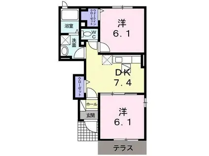 プリムローズ(2DK/1階)の間取り写真