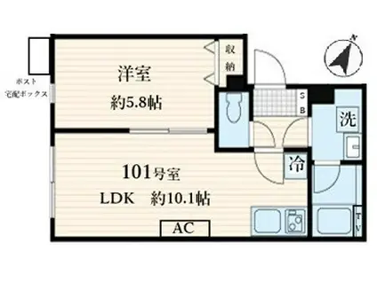 ALATO菊川(1LDK/1階)の間取り写真