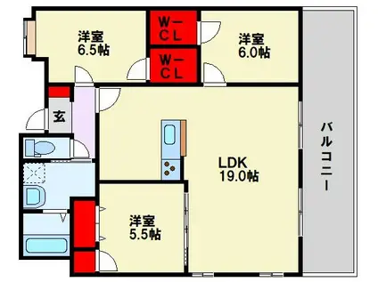 グランドツイン黒崎 A棟(3LDK/13階)の間取り写真