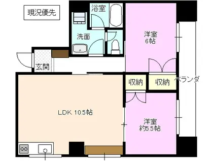 アルビオンU(2K/6階)の間取り写真