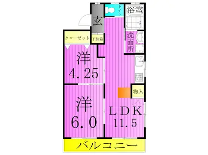阿出川荘(2LDK/2階)の間取り写真