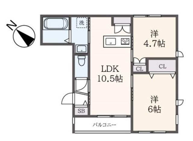 メゾン・ド・オリーブ(2LDK/2階)の間取り写真