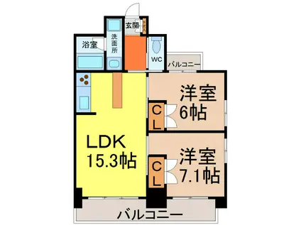 GRAND・BLUE(2LDK/5階)の間取り写真